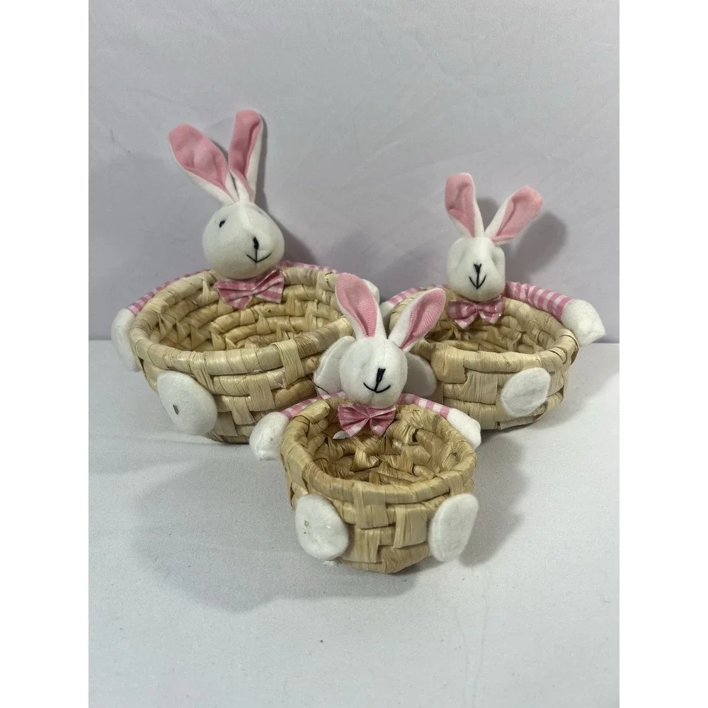 pink Straw Corn Husk Storage Basket Ornaments Storage Candy‎ Sundries Basket